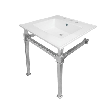 Kingston Brass KVPB25228Q1 25-Inch Ceramic Console Sink (8" Faucet Drilling), White/Polished Chrome KVPB25228Q1